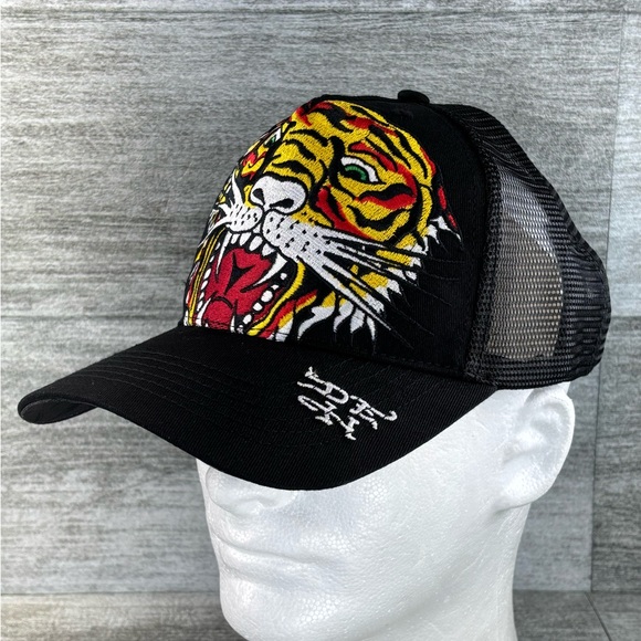NWOT Ed Hardy DEH Mesh Snapback Trucker Hat Cap Lion Head Tattoo Black OSHA - Picture 3 of 13